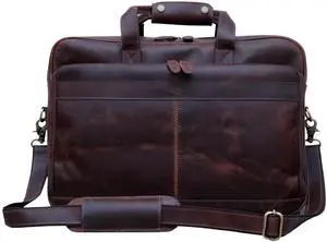 LAVAISH Full-Grain Leather Briefcase for Men & Women  17 Inch Laptop Bag with Computer Compartment  Premium Leather Office Satchel, Business Messenger Bag, Work Bag for Professionals (Dark Brown)
