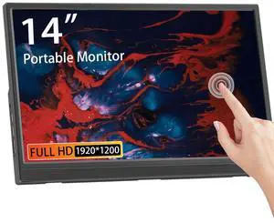 Touchscreen Portable Monitor 14-inch 1200P with Built-in Dual Speakers and Full HD IPS Panel Display with Hidden Folding Stand Type-C HDMI Compatible Game Console, for Laptop/Phone/PC/Ps4/5 Switch