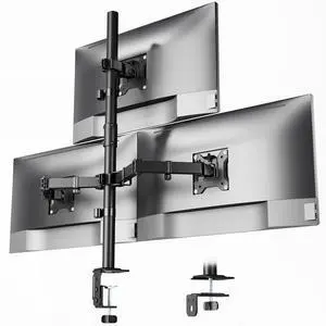 monTEK Triple Monitor Stand Mount, Fully Adjustable Desk Mount for 3 Screen up to 17-32 and 22lbs Capacity Each Arm, Stable Monitor Arm with C Clamp and Grommet Base, VESA 75x75mm/100x100mm