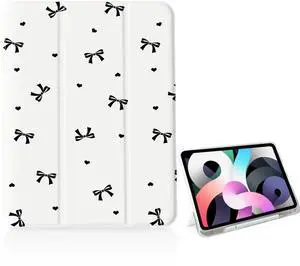 OFQKOAKS Black Bow Heart Case for iPad 11 Inch (A16) 11th 2025/iPad 10.9 Inch 10th Gen 2022,[Pencil Holder+Auto Sleep/Wake],Slim Trifold Stand Protective Cover with Soft TPU Back,White