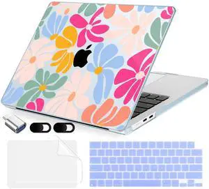 MecBevia Compatible with MacBook Air 13 inch Case, M4 A3240/M3 A3113/M2 A2681 (Released 2025 to 2022), Hard Shell, Keyboard Cover, Screen Protector, Webcam Cover & Type-C Adapter, ColorfulFlowers