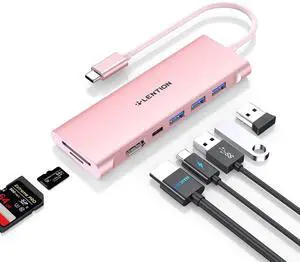 LENTION USB C Multiport Hub with 4K HDMI, 3 USB 3.0, SD/Micro SD Card Reader, 100W PD Compatible 2025-2016 MacBook Pro, 2025-2018 Mac Air, More, Stable Driver Adapter (CB-C36B, Rose Gold)