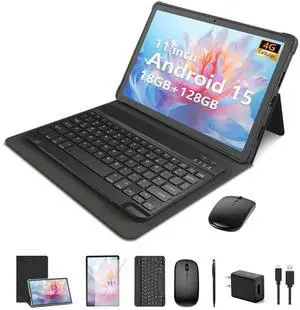NRKDUBQ 11 inch Android 15 Tablet with Keyboard 20GB RAM 128G Storage, 2025 Latest Cellular Tablet 4G LTE T-moblie Phablet, T615 Octa-Core 8000mAh, 13MP+5MP Camera, 5G WiFi & Bluetooth - Sliver