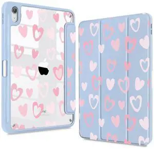 Teryeefi Case for iPad (A16) 11th Generation 11 inch (2025) & iPad 10th Generation 10.9 inch (2022) with Pencil Holder-[Auto Wake/Sleep] Premium Stand Case with Clear Back Cover, Heart Blue