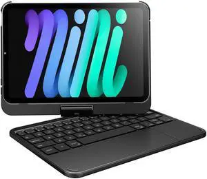 pekarejue Keyboard Case for Apple iPad mini 7th Gen (A17 Pro)/ iPad mini 6th Generation: Compact Smart Rotatable Cover Multi-Touch Trackpad, RGB Backlight for Kids and Students, Black