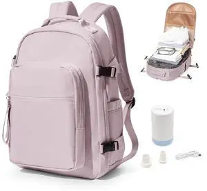 bergsalz Vacuum Backpack With Pump,Travel Laptop Backpacks For Women Men,Airback Backpacks With Vacuum Compression Bags Seal Packing,Carry On Backpack, Personal Item Travel Bag Pink Purple