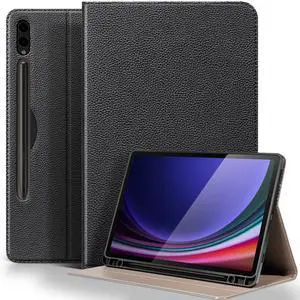 XFYKJIN Leather Case for Samsung Galaxy Tab S10 Plus/S9 Plus/S9 FE+ 12.4 Inch with Pencil Holder,Shockproof Protective Adjustable Kickstand Smart Premium Folio Flip Tablet Cover,Black