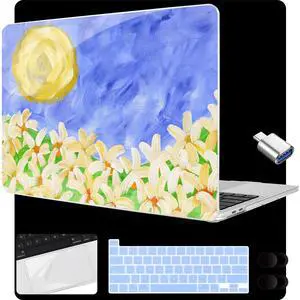 MEEgoodo for MacBook Pro 13 inch Case 2022 2021 2020 A2338 M2/M1 A2251 A2289 with Touch ID,Clear Laptop Hard Shell Cases with Keyboard Webcam Cover & Trackpad Film & Type C Adapter, Summer Flowers