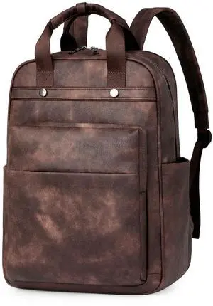 CTTOVIS Leather Laptop Backpack for Women 15.6 Inch Work Travel Backpack Fashion College Business Computer Bag (Coffee)