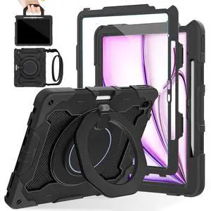 ROISKIN for iPad Air 13 Inch Case (M3 2025/M2 2024) for Kids with HD Screen Protector, 360 Kickstand,Handle, Shoulder Strap, Pen Holder, Rugged Heavy Duty Military Drop Protection Case for iPad Air 13
