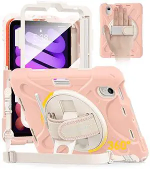BRAECN for iPad mini 7 (A17 Pro) 2024/Mini 6 2021 Case 8.3 Inch Heavy Duty Screen Protector Full Body Protective Shockproof Pencil Holder 360°Rotating Stand Handle & Shoulder Strap Kids-Friendly