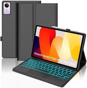 for Xiaomi Redmi Pad SE 11 inch 2023 Case with Keyboard, 7Color Backlit, Multi-Touch Trackpad, Detachable Wireless Bluetooth Folio Keyboard Case with Pen Holder, Light & Thin, Rechargeable, Black