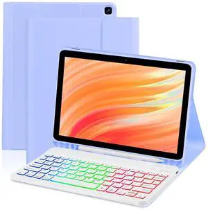 EAMPANG Tablet Case with Keyboard for Amazon Kindle Fire HD 10&10 Plus 11/13th Gen 10.1 inch,7 Color Rainbow Backlit Detachable Keyboard Magnetic Cover with Pen Slot HD 10 2021&2023 Purple+White