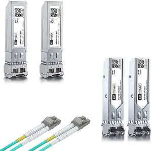 2 Pack 10Gbase-SR Transceivers with 2 Pack 1000Base-SX Transceivers and 2M OM3 LC to LC Fiber Patch Cable, MultiMode SFP LC Fiber Module, SMF 1310nm, for Cisco, MikroTik, Ubiquiti, Unifi, Netgear