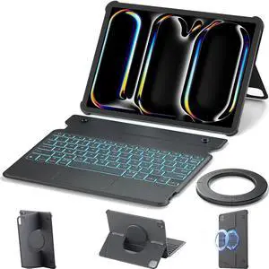Nillkin for iPad Air/Pro 13 Inch Case with Detachable Keyboard, [with Magnetic Ring] Slim Rugged Keyboard Case for iPad Air 13 M3/M2 and iPad Pro 13 M4 with Stand Backlit Multi-Touch Trackpad, Black