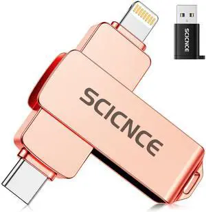 SCICNCE 256GB Flash Drive Intended for iPhone, USB Memory Stick Storage Backup for Photos Videos, Plug and Play No APP Required, Compatible with iPhone iPad Android and Computers (Rose Gold)