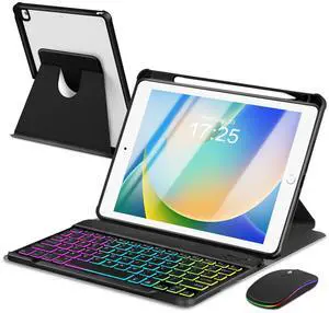 EAMPANG Case with Keyboard Mouse for iPad 9th 8th 7th Generation 10.2 inch,7 Rainbow Backlit Detachable Wireless Keypad Rotatable Magnetic Cover with Pencil Holder for iPad Air 3rd Gen/Pro 10.5 Black