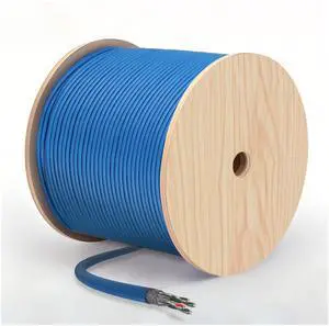 PowerEnvy Cat7 S/FTP Ethernet Cable 500ft LAN, Category 7 Network Cable 23 AWG 4 Pair Solid Bare Copper 750Mhz 1000M 4 Twisted Pairs, CMR Rated, Aluminum Foil Shielding (Blue)