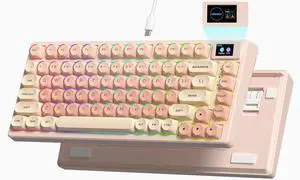 Womier SK80 Pink Mechanical Gaming Keyboard 75% with Color Multimedia Display Jelly Keyboards Wired, Hot Swappable Gasket Mount RGB Creamy Key Board Pre-lubed POM Switch for Mac/Win, Pink Foundation