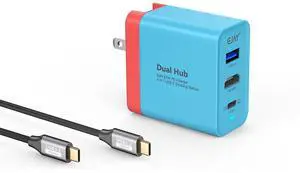 EJAY 72W USB-C Charger Dock with 4K HDMI 60Hz, Portable Charging Hub for MacBook, Steam Deck & iPad (USB 3.0 Port Included), Blue and Red