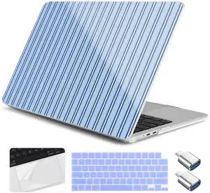 Yebiseven for M4 MacBook Air 15 inch Case 2025 2024 2023 Released A3241 A3114 M3 A2941 M2, Hard Shell Laptop Case with Keyboard Cover & Trackpad Film & 2 OTG Adapters, Blue Stripes