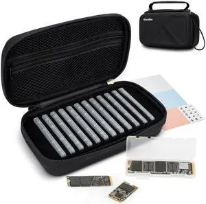 EVA PU M.2 SSD Holder with 12 Clear M.2 NVMe Cases for 2280/2260/2242/2230 SSDs, Water-Resistant & Shockproof with Zipper Pocket & Carry Handle