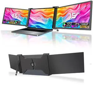 FOPO 15" Triple Portable Monitor - 1080P Full HD, USB-C/HDMI, Plug and Play for 15-17.3" Laptops - S17