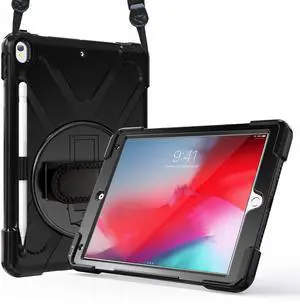 ProCase Rugged Heavy Duty Case for iPad Air 3 10.5 2019/ iPad Pro 10.5 2017, Shockproof Protective Cover with Rotating Kickstand for iPad Air (3rd Gen) 10.5" 2019/ iPad Pro 10.5" 2018 Black