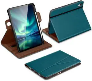 DTTO for iPad A16 Case, iPad 11th / 10th Generation Case (2025/2022), 360 Degree Rotating Premium Leather Folio Stand Cover with Pencil Holder, Light Blue