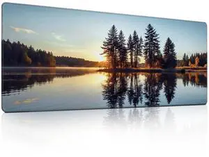 Sunset Lake & Trees Mouse Pad, Scenic Sunset Lake Mousepad - Large Non - Slip Desk Mat for Office, PC & Laptop - 31.5"x11.8" x 3mm