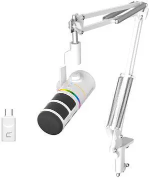 COMICA D10 Pro A Wireless/XLR/USB Dynamic Microphone with Receiver Boom Arm Stand- Dual Channel Cardioid Mic, 45H Battery, RGB Lights, CalMix Denoise for Gaming/Streaming/PD(PC, PS4/5, Mac,Phone)White