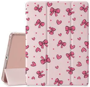 JOYLAND Cute Art Bowknot Pattern Case for iPad (A16) 11th Gen 2025 11-inch/10th Gen 2022 10.9 inch, Pencil Holder & Clear Transparent Soft TPU Back & Trifold Smart Pad Pink Cover for Girls Women