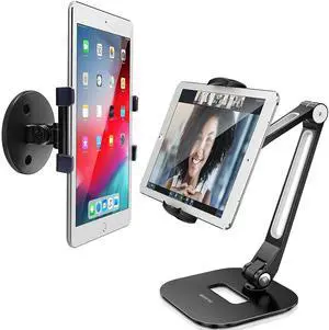 AboveTEK iPad Wall Mount, Swivel 360° Rotating Tablet Holder Two Brackets to Fit 6-13" Tablets,Long Arm Aluminum Tablet Stand,360° Swivel iPhone Clamp Mount Holder, Fits 4-11" Display Tablet/Phones