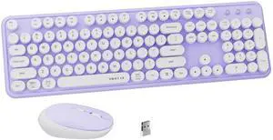 FCPLU x UBOTIE Colorful Wireless Keyboard and Mouse Combo, Full-Sized Office Keyboard with Typewriter Flexible Keys, 2.4GHz Dropout-Free Connection, Optical Mouse for PC Laptop(Purple White)