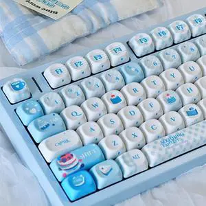 mintcaps Keycaps - 140keys Cute Keyboard Keycap PBT Blue Keycaps 60 65 75 100 Percent, MOA Profile Dye-Sublimation Custom Keycap for Cherry Gateron MX Swithes Mechanical Keyboards