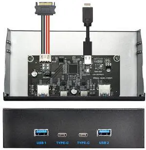 NFHK 10Gbps USB 3.1 Type-A & Type-C HUB 4 Ports Front Panel to Motherboard Type-E Connector Cable 10Gbps for 5.25" CD-ROM Bay Tray