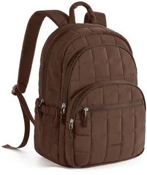 BAGSMART College Laptop Backpack, Travel Backpack for Women, Quilted Casual Daypack, Water-Resistant Bookbag for 15.6 Inch Laptop, Chocolate