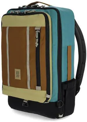 Topo Designs Global Travel Bag 30-40 Liter - Carry-on Compliant Versatile Pack, 3 Carry Options, External Laptop Sleeve (Eco-Friendly, 40L, Caribbean/Dark Khaki)