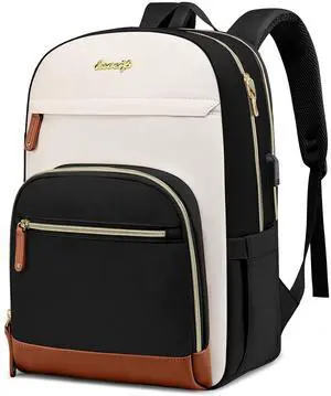 Laptop Backpack for Women Work Bookbag: 15.6 Inch Causal Travel Bookbags with USB Charger Anti-Theft School Book Bag for Students College Backpacks for Girls Nurse Teacher Back Pack Black Beige Brown