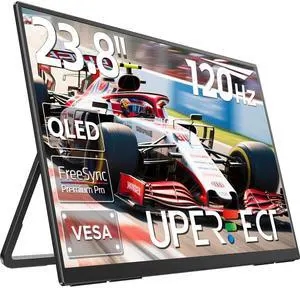 UPERFECT QLED 24" 120Hz Portable Monitor 1080P 125% sRGB 400Nits w/Stand & VESA, HDMI USB-C FHD Travel Monitor for Laptop/Gaming Devices/Phone/Mini PC, External Second Screen for Gaming & Work