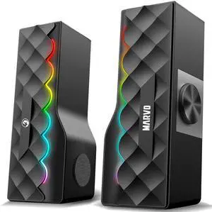 Computer Speakers, RGB PC Speakers with 6 Color Touch Control Backlit, Wireless or 3.5mm AUX-in, USB HiFi Stereo Speaker with Bass Diaphragms, Combinable PC Speaker for Laptops/Phone/Pad/Game Machine