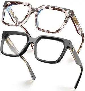 VISOONE 2 Pack Rectangle TR90 Blue Light Blocking Glasses Computer Eyewear with Preppy Look for Women and Men Cougar