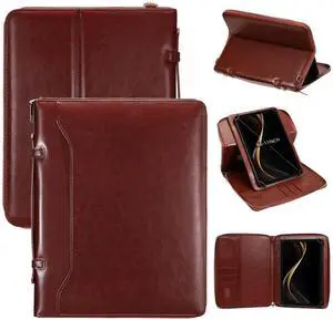 E NET-CASE 9.6-11 Inch Universal Tablet Case with Tri-Angle Adjustable Stand (Vertical/Horizontal), Detachable Shoulder Strap & Document Card Pocket, Premium PU Leather(Brown)
