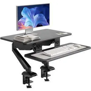 Claiks 24-Inch Sit-Stand WorkstationInnovative Space-Saving Height-Adjustable Ergonomic Desk Converter with Wide Keyboard TrayDual Fixation and Flexible Rotation Function, Black