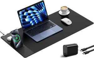 TopMade Mouse Pad with 15W Wireless Charging & Phone Holder, 31.5" x 15.75" XXL Large Desk Pad, Waterproof Gaming Mousepad Home Office Desk Mat (Includes 20W PD Power Adapter & 6.56ft Woven Cable)