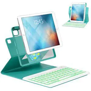 OPAKIT Keyboard Case for iPad 9.7 6th 2018/5th gen 2017/ Air 2-7 Color Backlit Detachable Wireless Keyboard - 360° Rotatable Magnetic Detachable Slim Folio Cover with Pencil Holder (Teal)