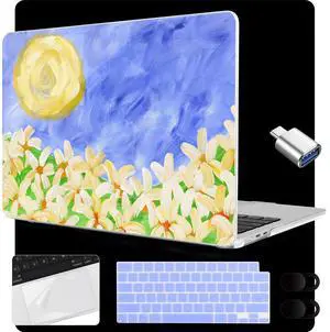 MEEgoodo Case for MacBook Air 15 inch M4/M3/M2 2025 2024 2023, Case Fit Model (A3241/A3114/A2941) for MacBook Air 15-inch, Laptop with Keyboard & Camera Cover & OTG Adapter, Summer Flowers