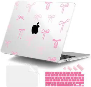 DONGKE Compatible with M4 MacBook Air 15 inch Case 2025-2023 A3241 A3114 A2941 M3 M2 Retina Display Touch ID, Plastic Hard Case & Keyboard Skin for MacBook Air 15" - Pink Bows
