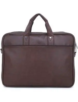 PLOMY Premium Leather Laptop Briefcase, 16.5 x 12.5 x 3 inches, Multiple Compartments (Brown)