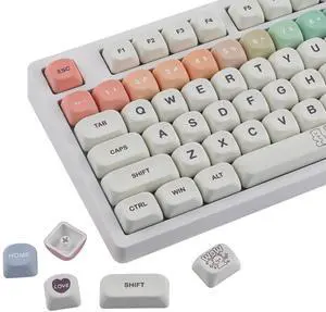 Sunzit MOA Keycaps,131 Keys Cute PBT Bear Custom Keycaps 60 65 75 100 Percent,Dye-Sub Key caps Keyboard Keycap Set for MX Switches Mechanical Keyboard (White)